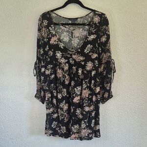 American Eagle Outfitters Black Pink Flutter Sleeve Tunic Summer Dress Sz Medium